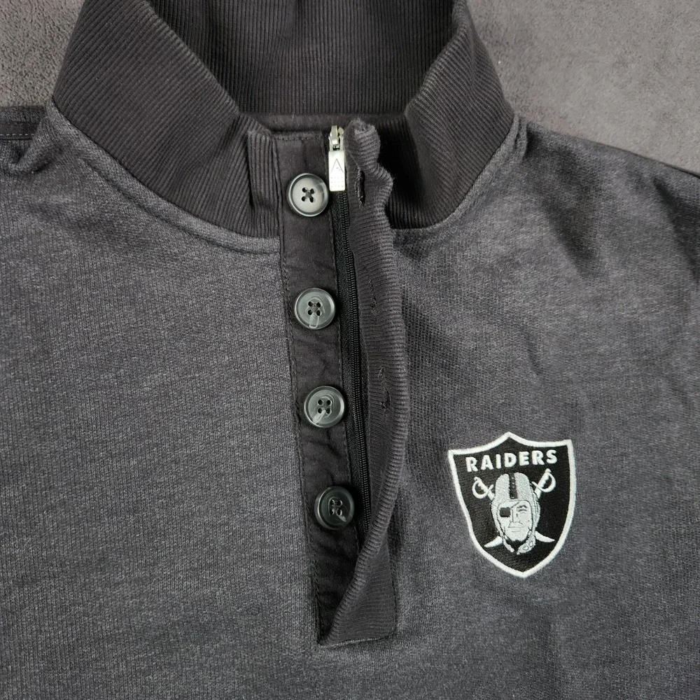 Oakland Raiders NFL 1/4 Zip Antigua Mens Large Gray Heather‎ Pullover Sweater